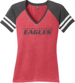 Ladies Game V-Neck Tee, Red/Heathered Charcoal